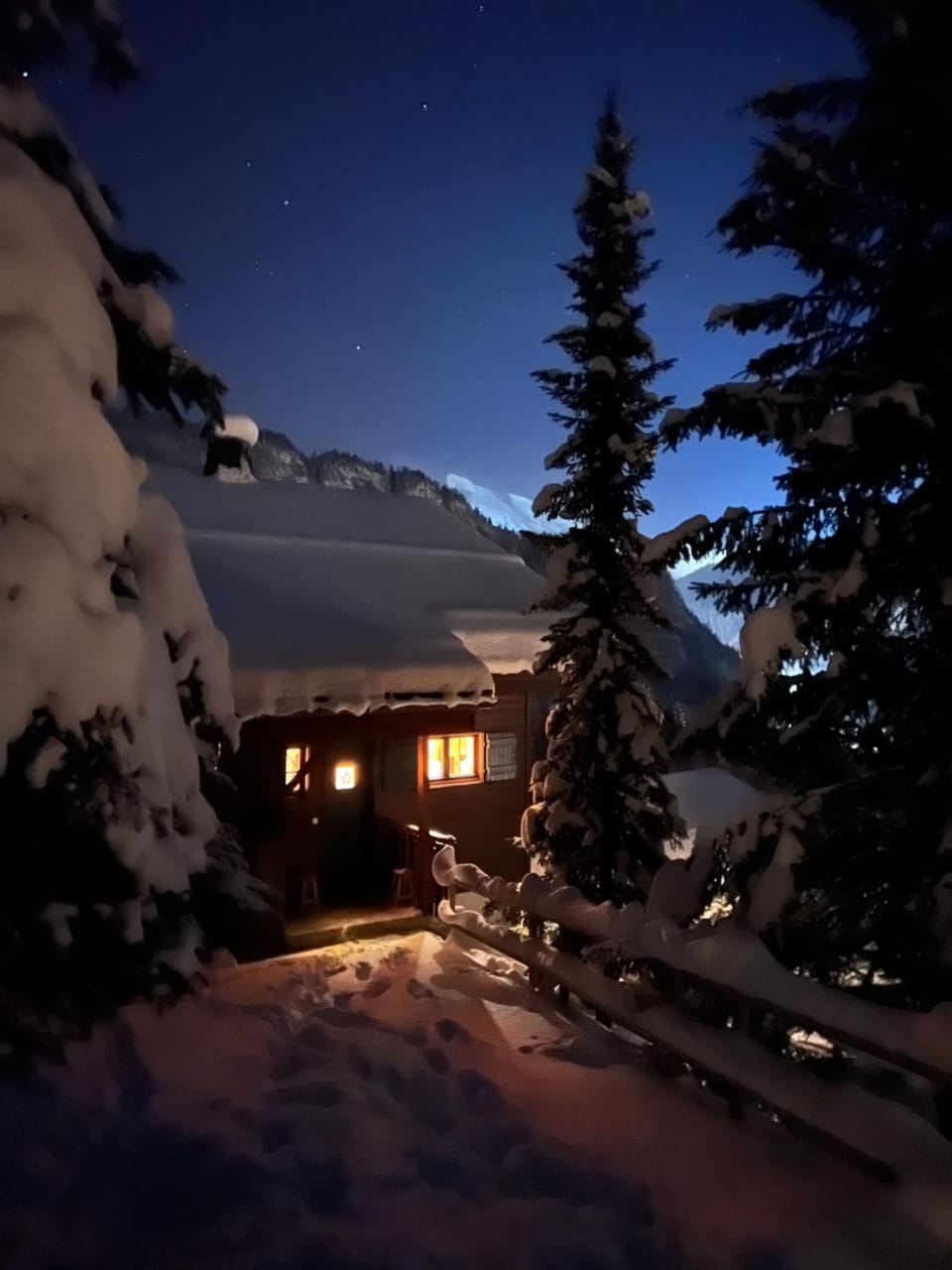 Property building, Night, Natural landscape, Winter, Mountain view