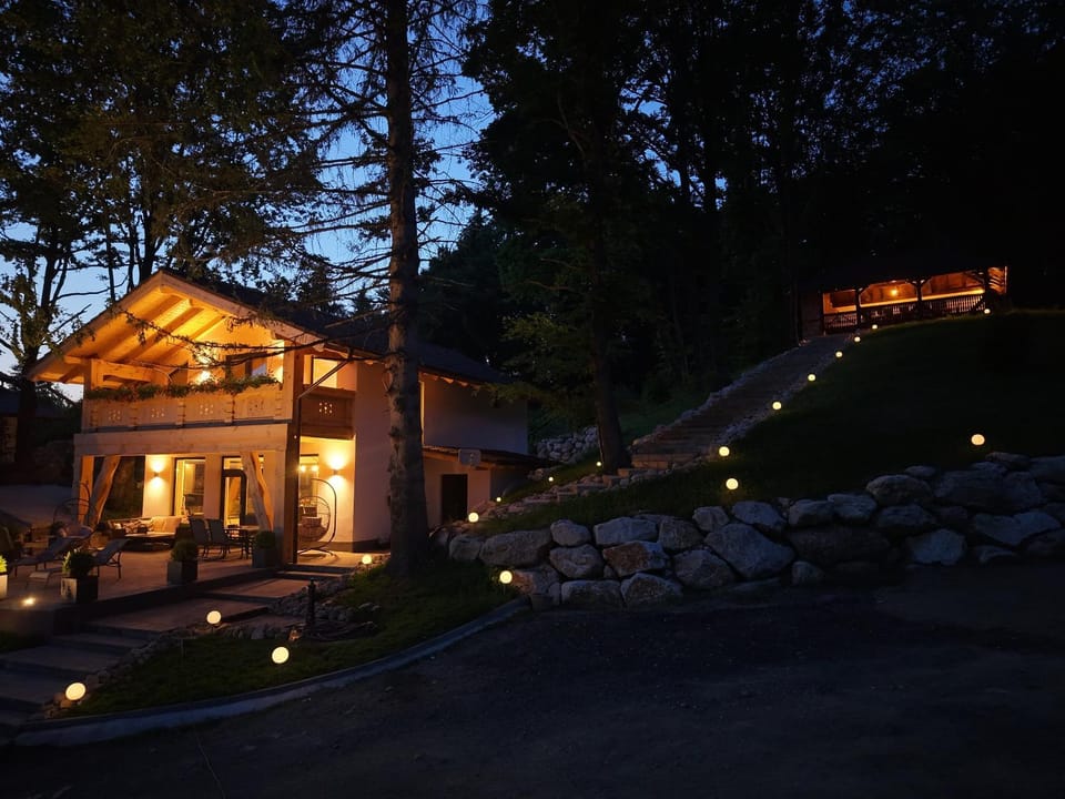 Property building, Night, Garden