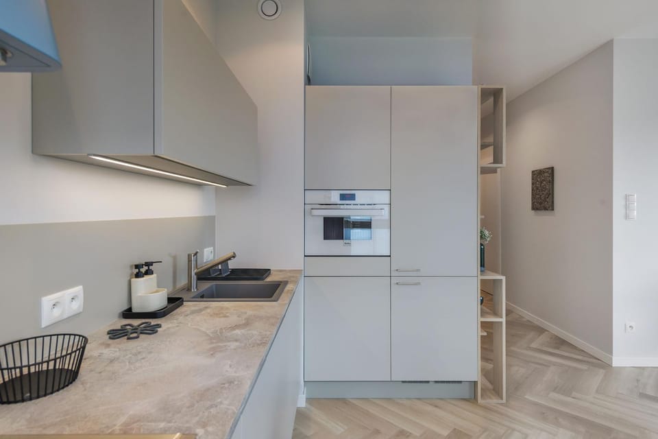 Kitchen or kitchenette, stove