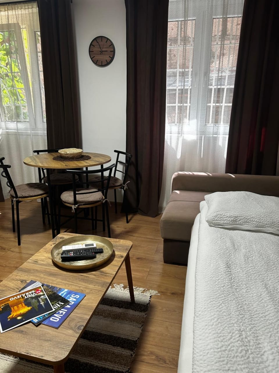 Bed, Living room, Dining area