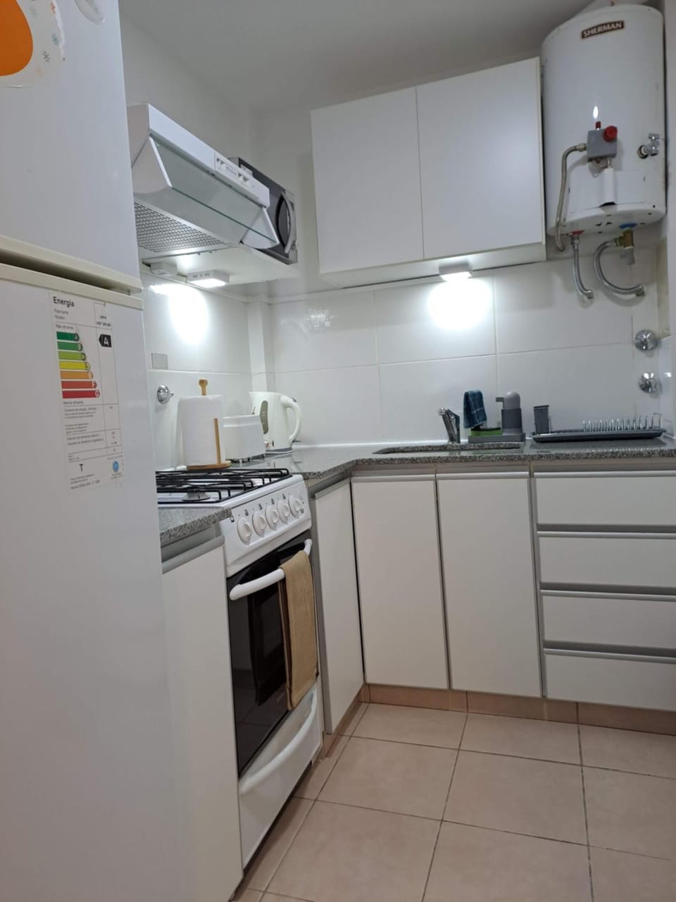 Kitchen or kitchenette, stove