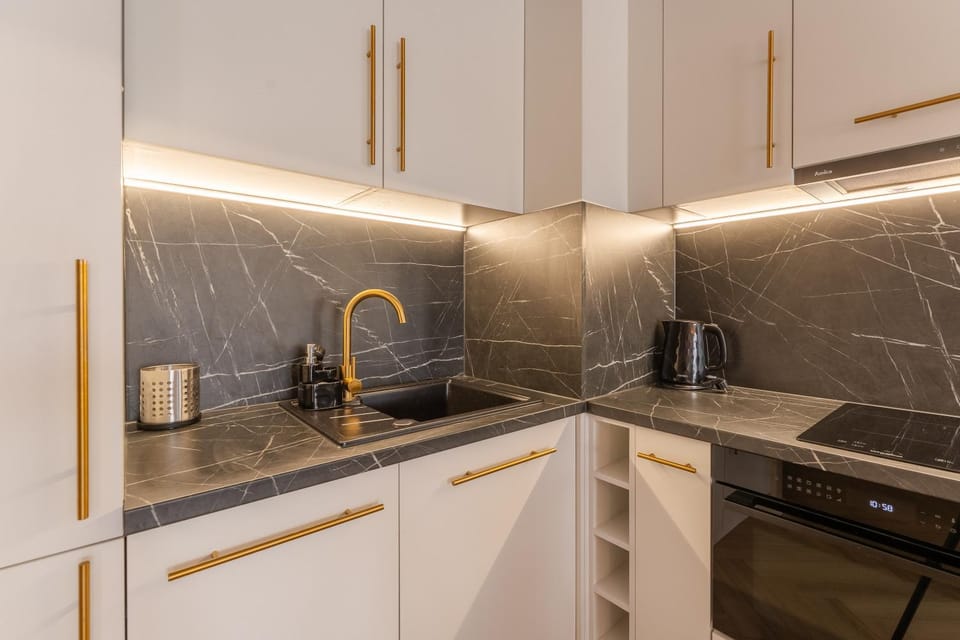 Kitchen or kitchenette, stove