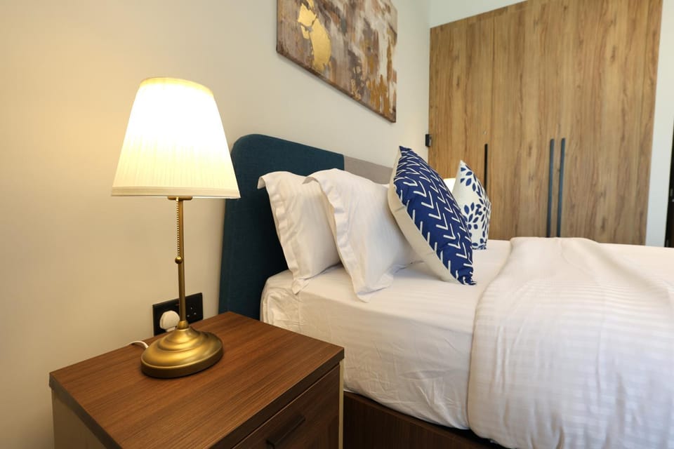Bed, wardrobe