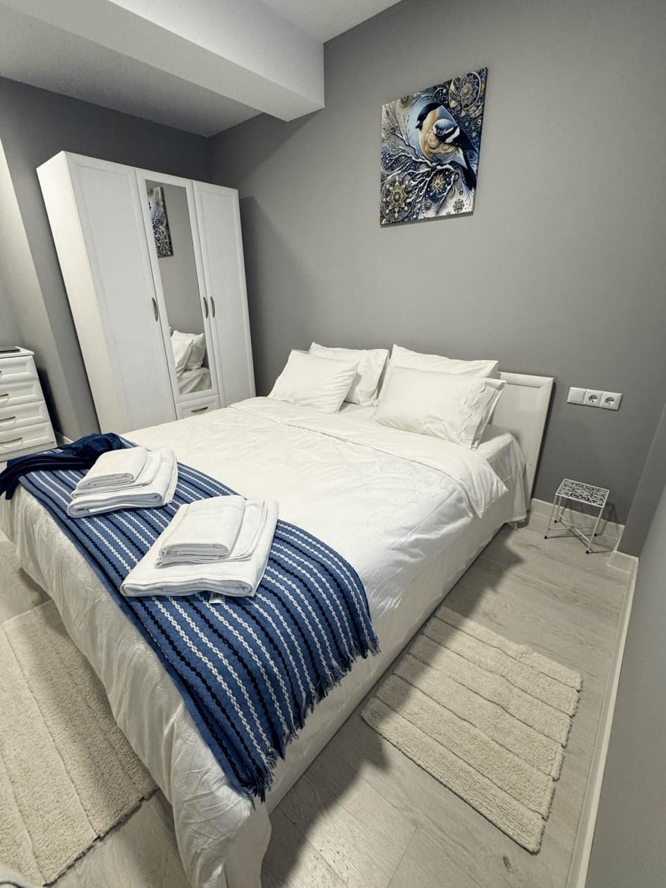 Bed, Photo of the whole room, Bedroom, towels, wardrobe