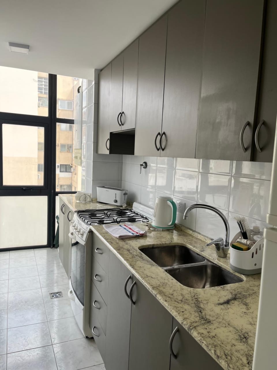 Kitchen or kitchenette, stove