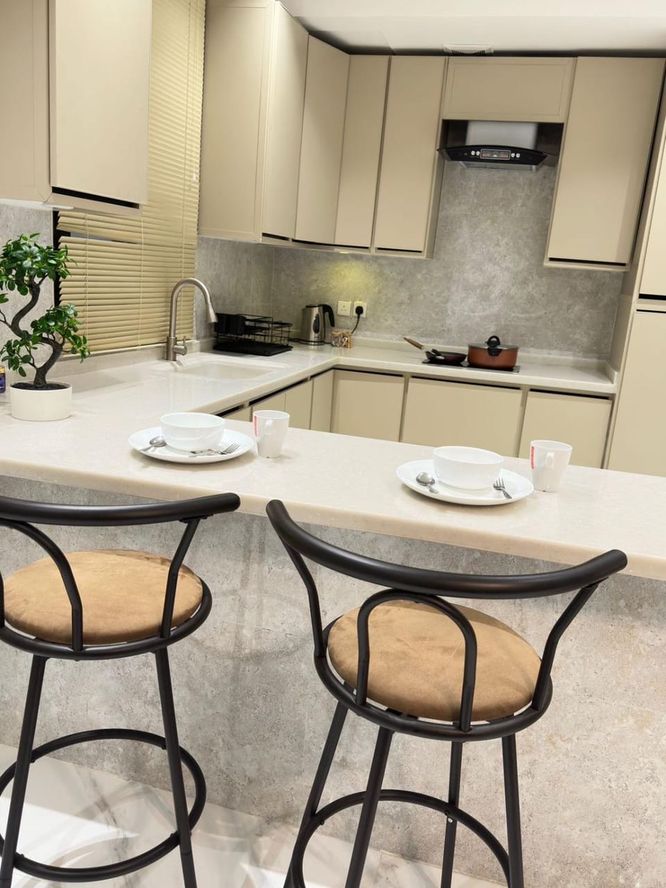 Kitchen or kitchenette, minibar, stove