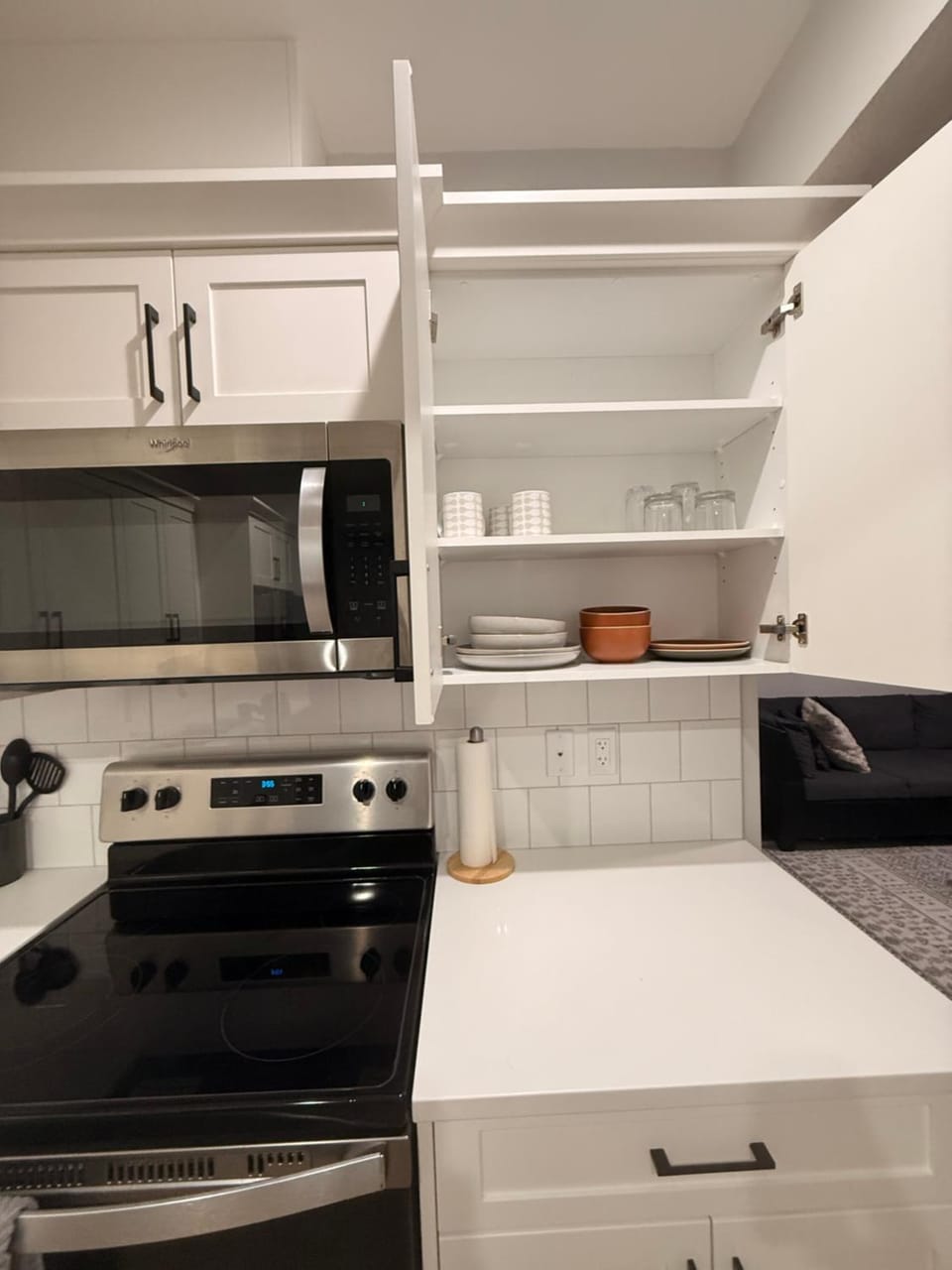 Kitchen or kitchenette, stove