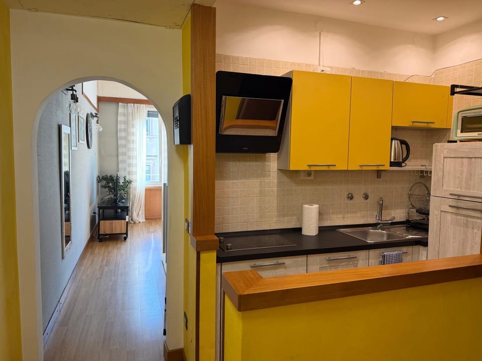 Kitchen or kitchenette, stove