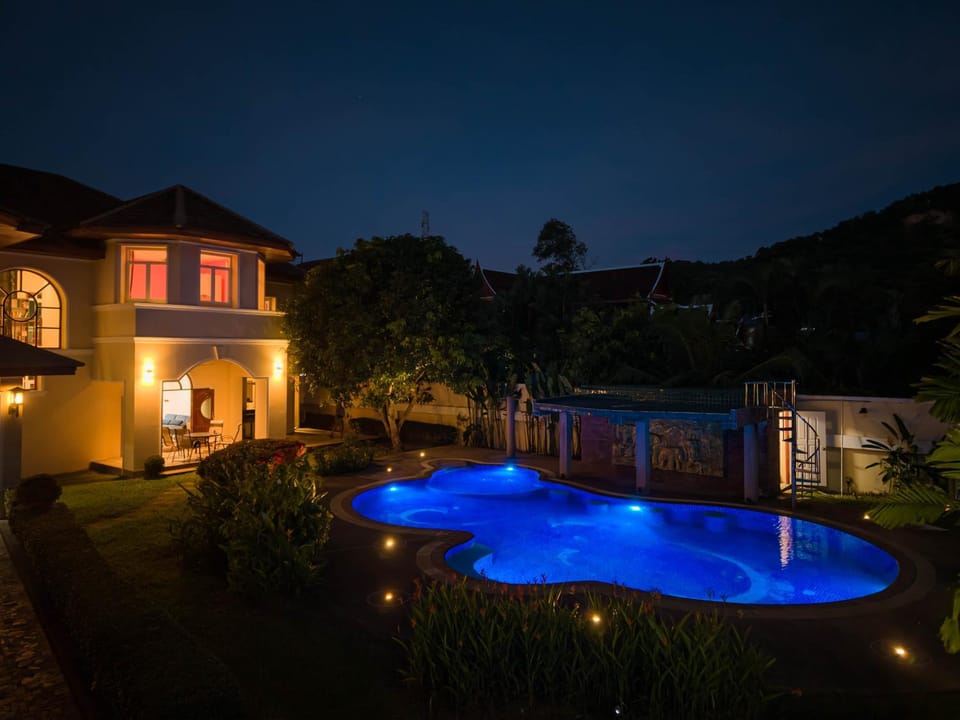 Property building, Night, Swimming pool