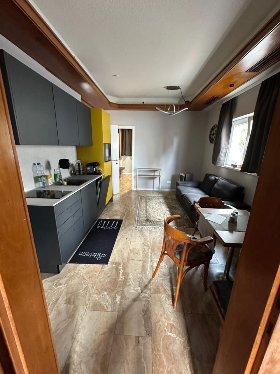 Kitchen or kitchenette, Living room, Seating area