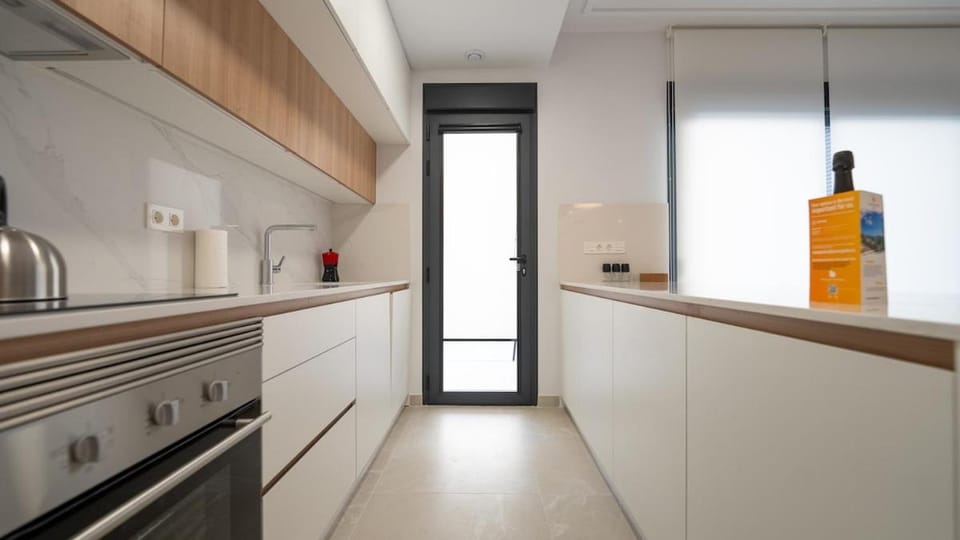 Kitchen or kitchenette, stove
