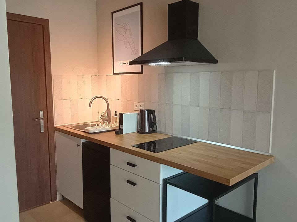 Kitchen or kitchenette, stove