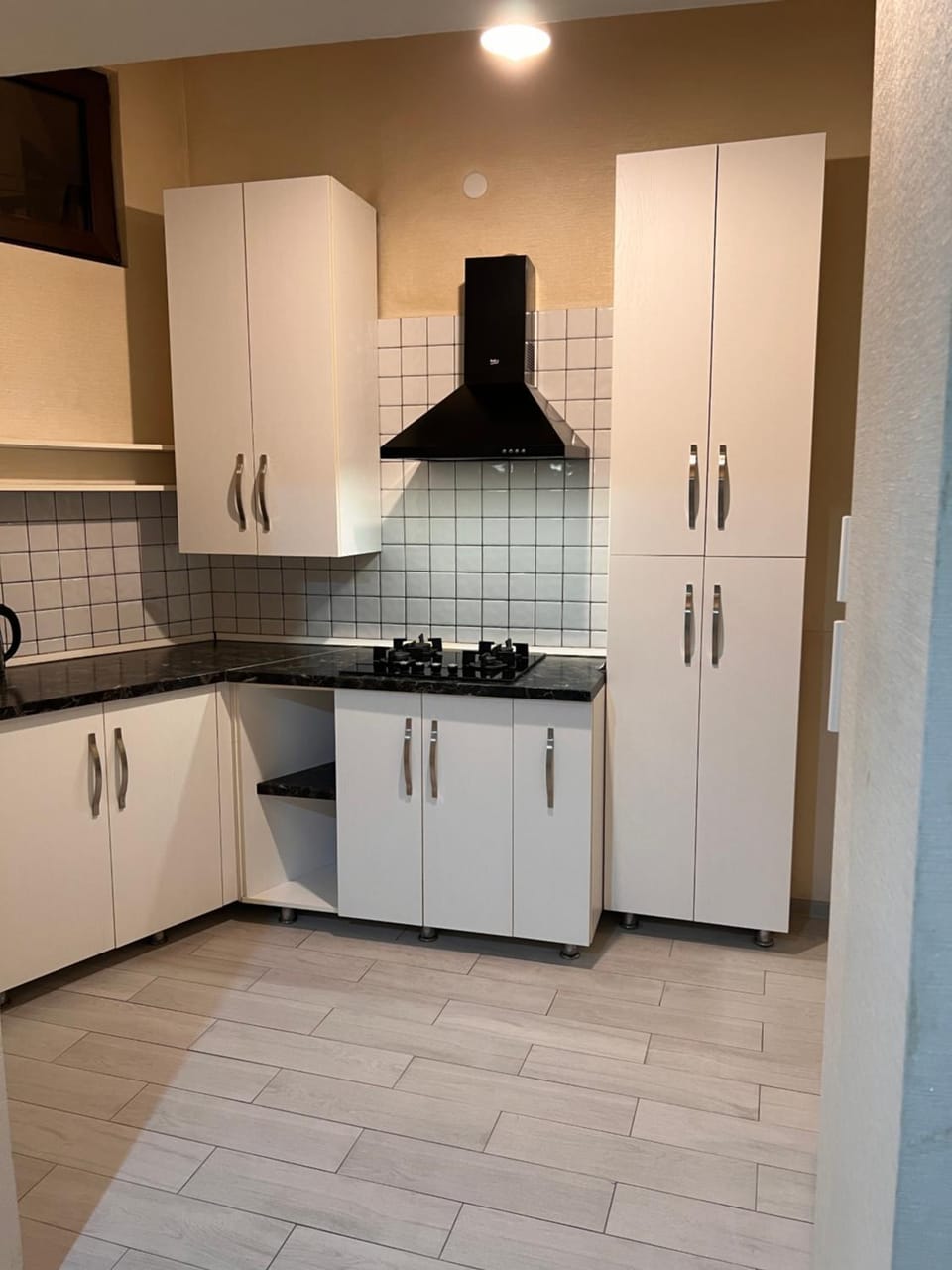 Kitchen or kitchenette, stove