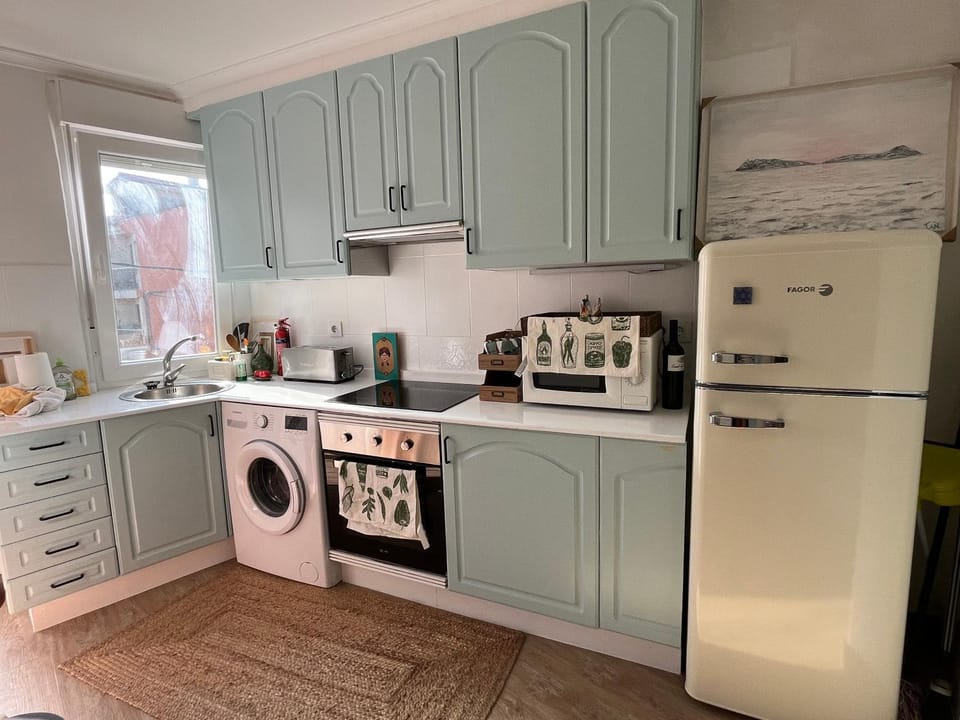 Kitchen or kitchenette, oven, washing machine