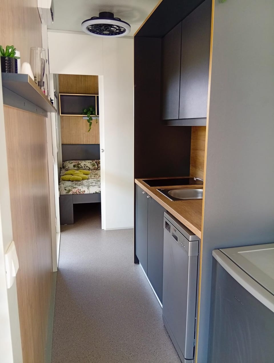 Kitchen or kitchenette, stove