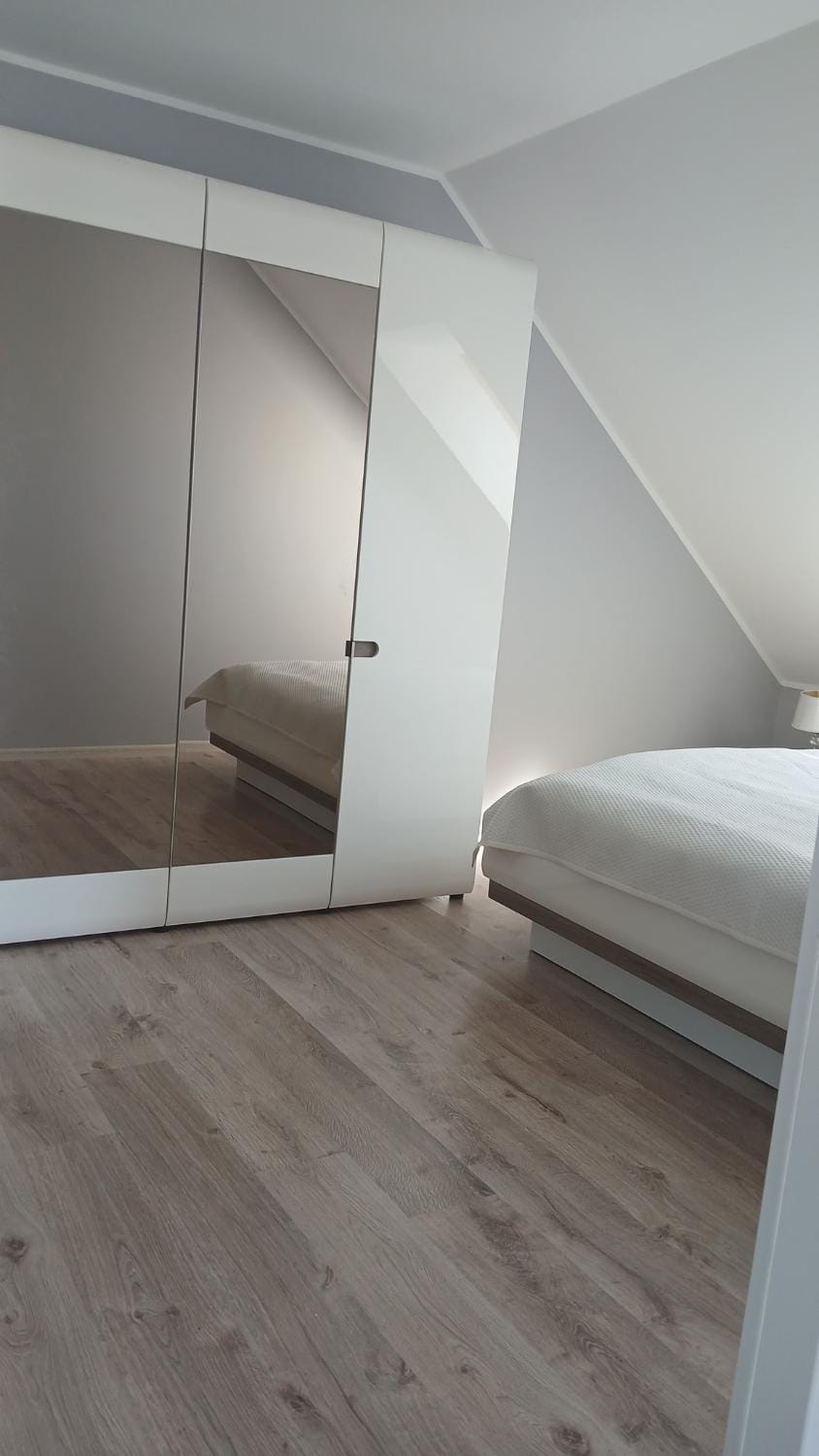 Bed, wardrobe