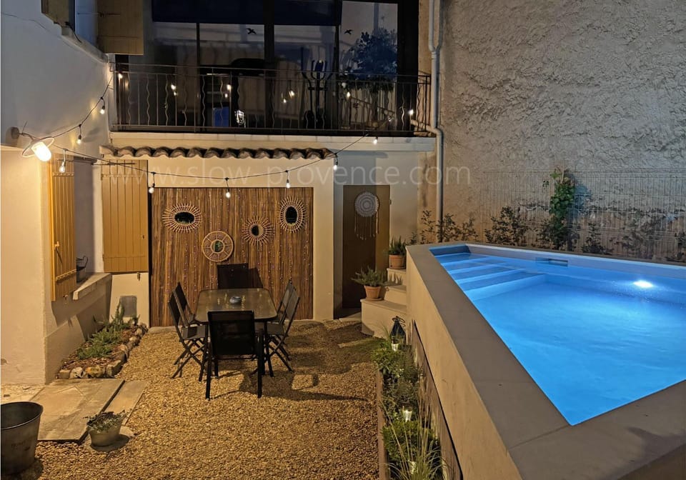 Night, Garden, Swimming pool