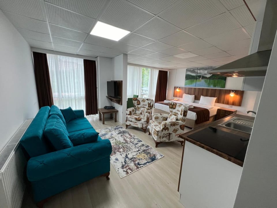 Kitchen or kitchenette, Living room, Seating area