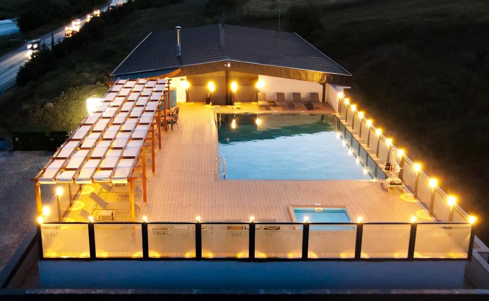Night, Pool view, Swimming pool, sunbed