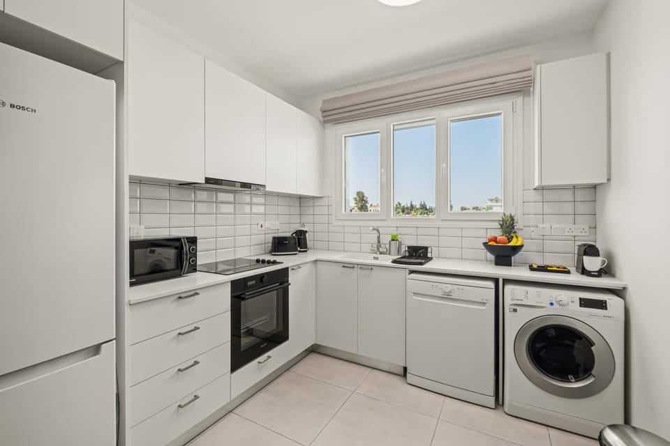 Kitchen or kitchenette, dishwasher, oven, stove, toaster, washing machine