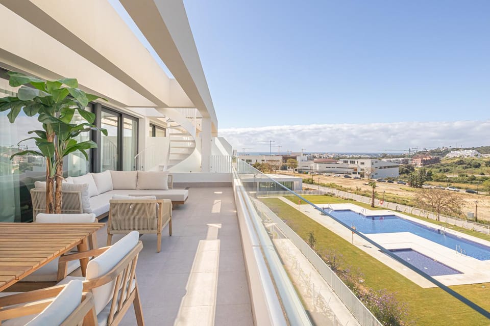 Property building, Patio, Day, Natural landscape, Solarium, View (from property/room), Balcony/Terrace, Balcony/Terrace, Dining area, Pool view, Sea view