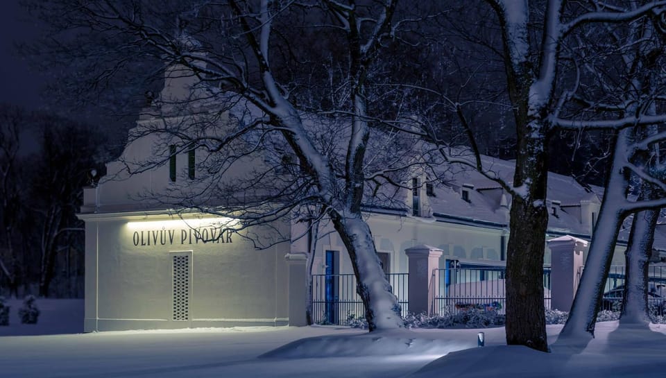 Property building, Night, Winter