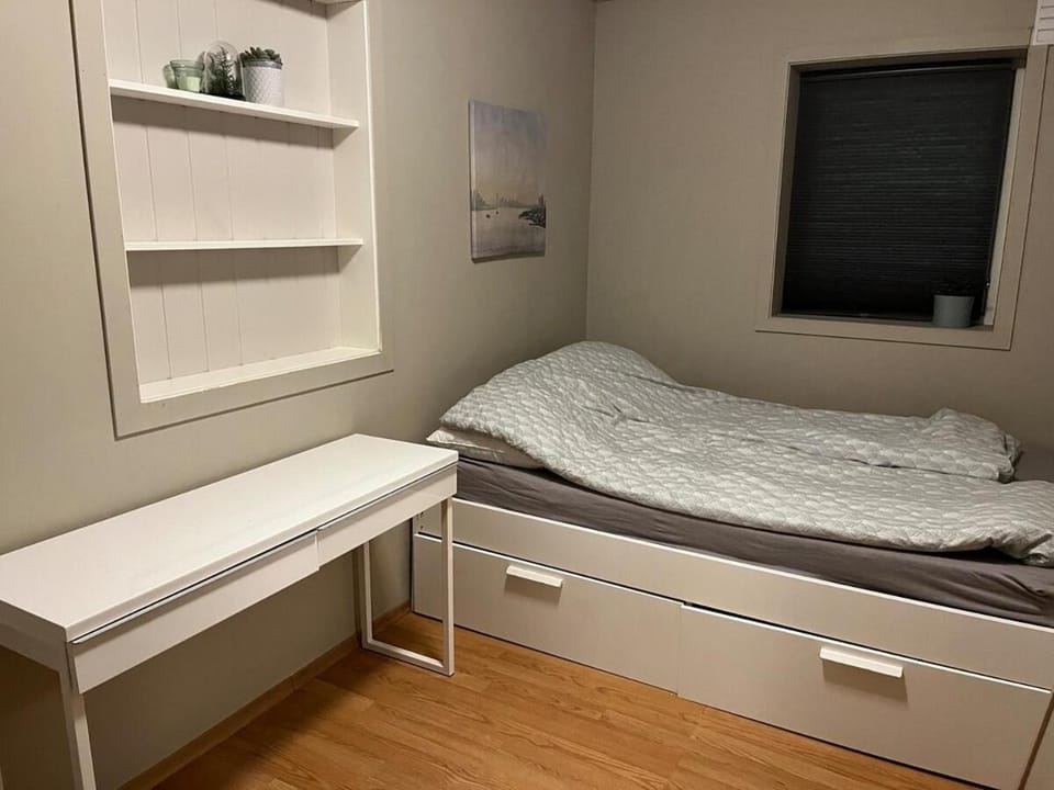 Bed, wardrobe