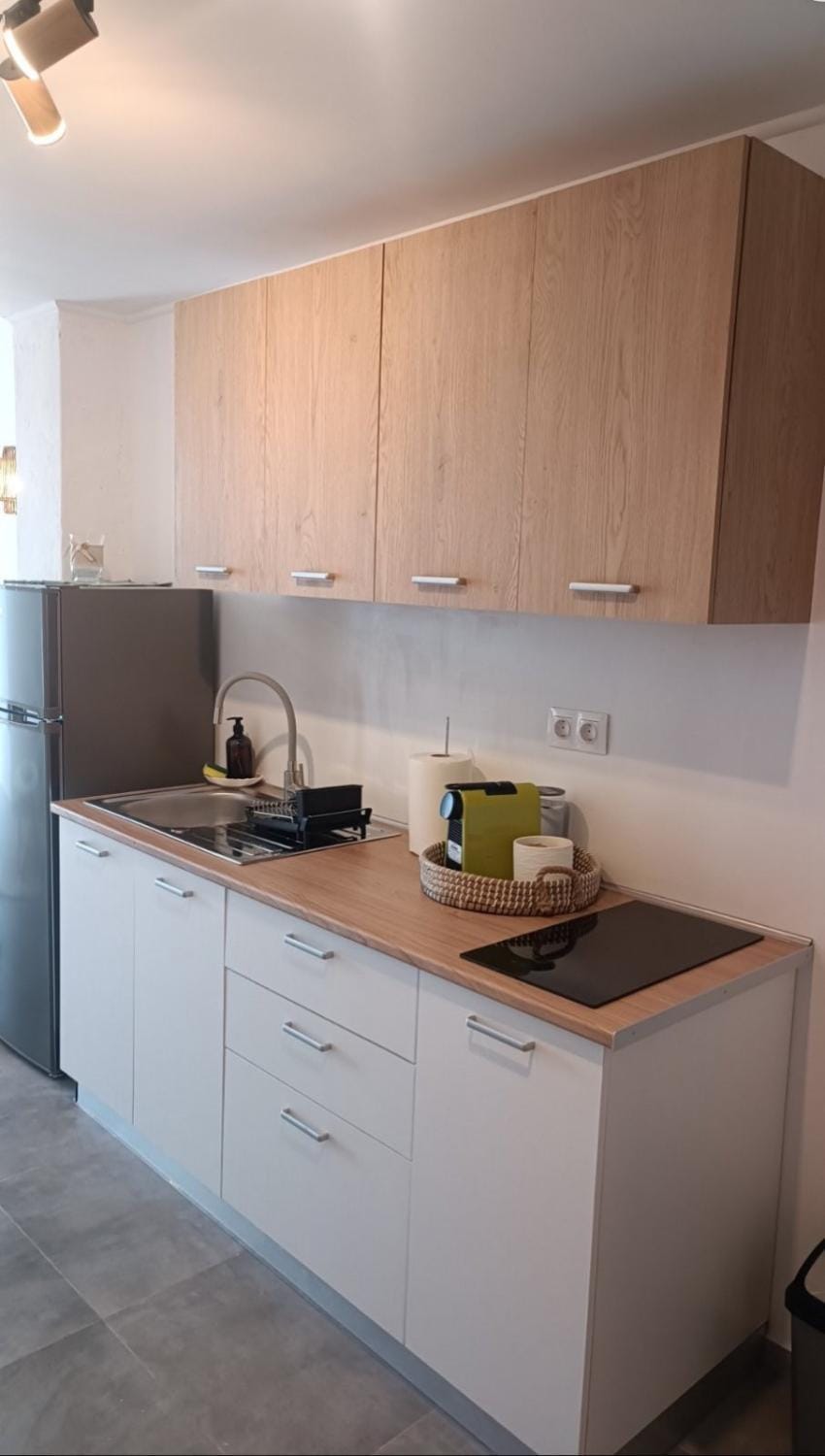 Kitchen or kitchenette, stove