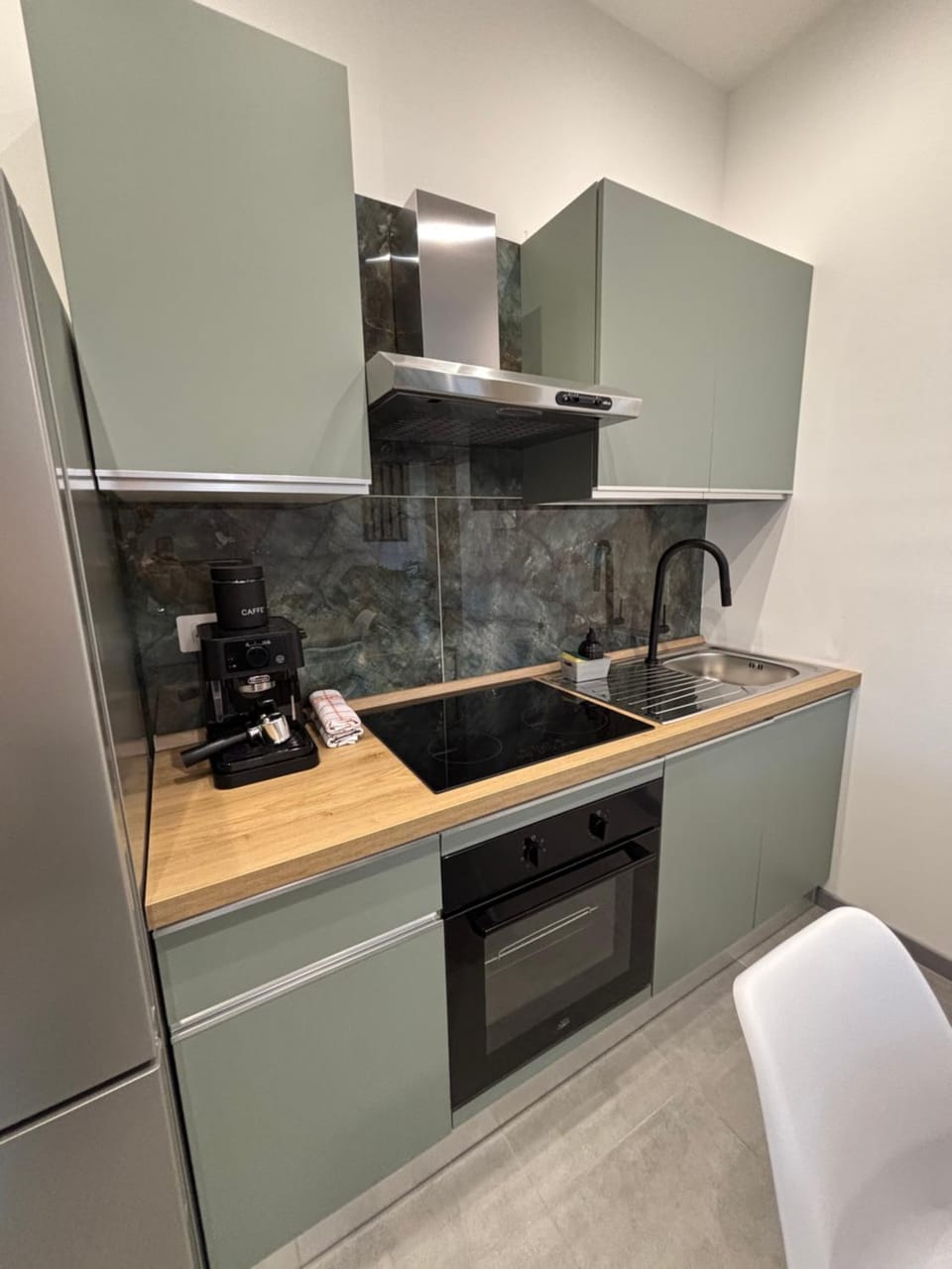 Kitchen or kitchenette, stove