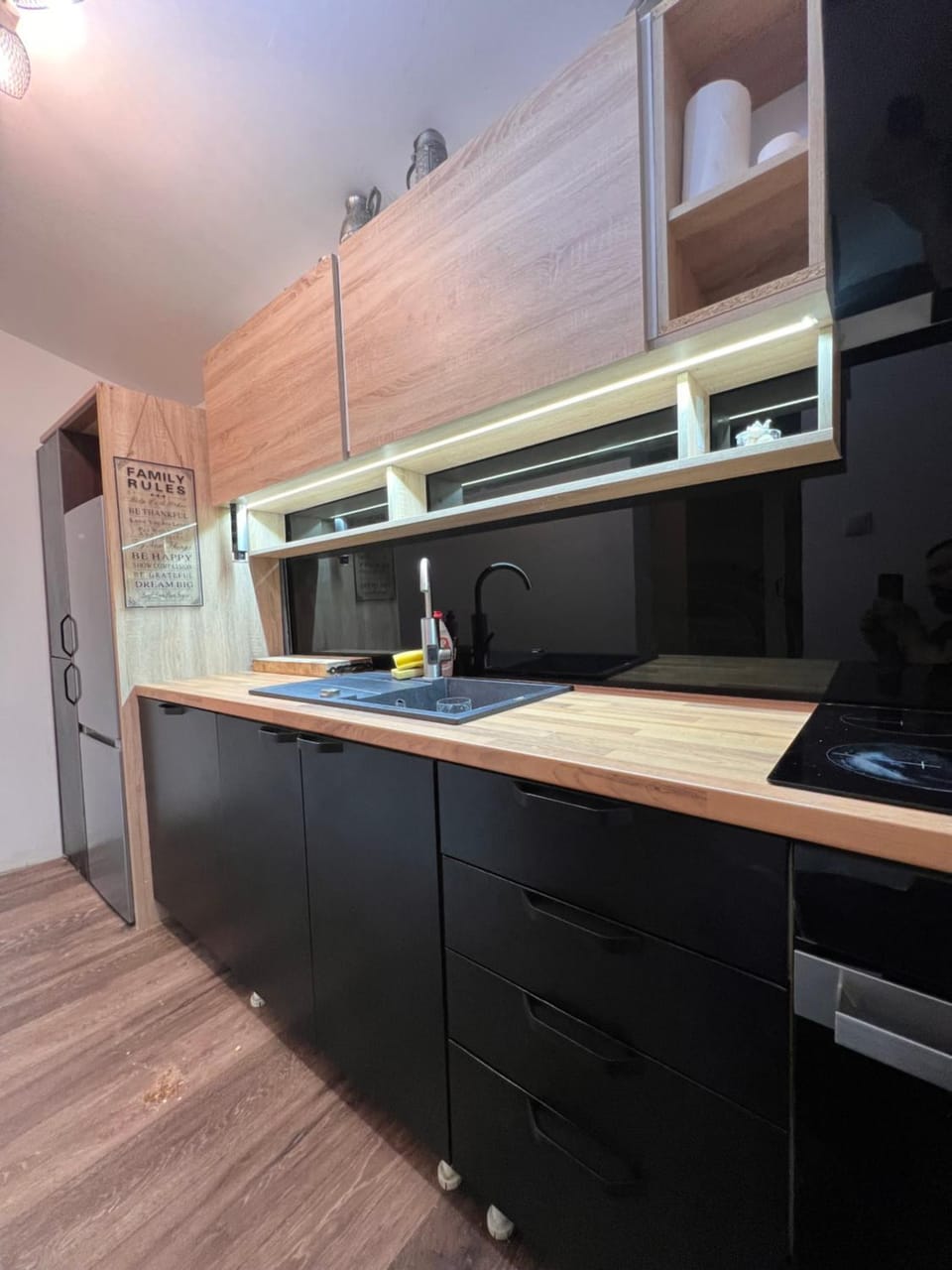 Kitchen or kitchenette, stove