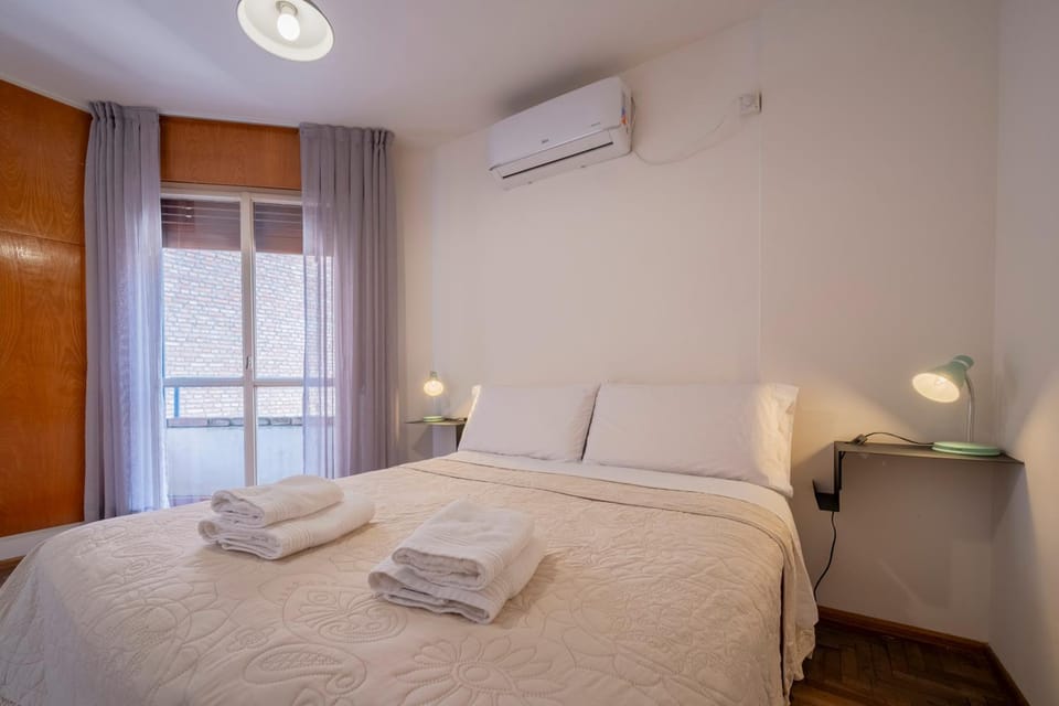 Bed, Photo of the whole room, Bedroom, towels, air conditioner