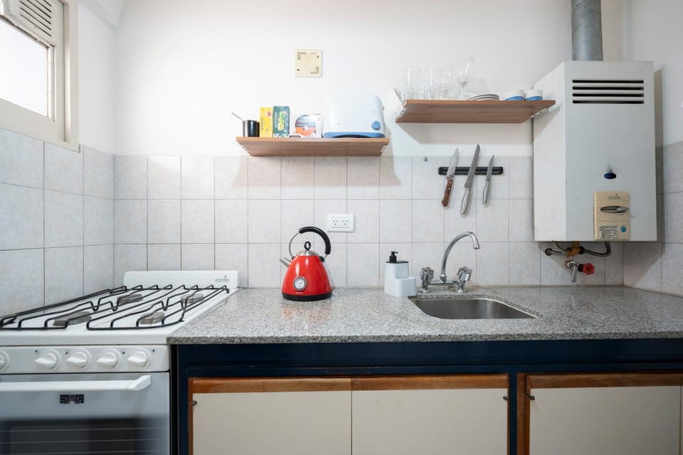 Kitchen or kitchenette, stove