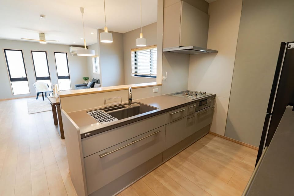 Kitchen or kitchenette, stove