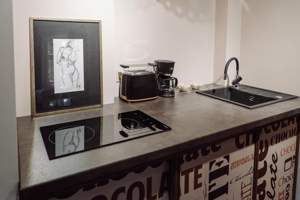 Kitchen or kitchenette, stove