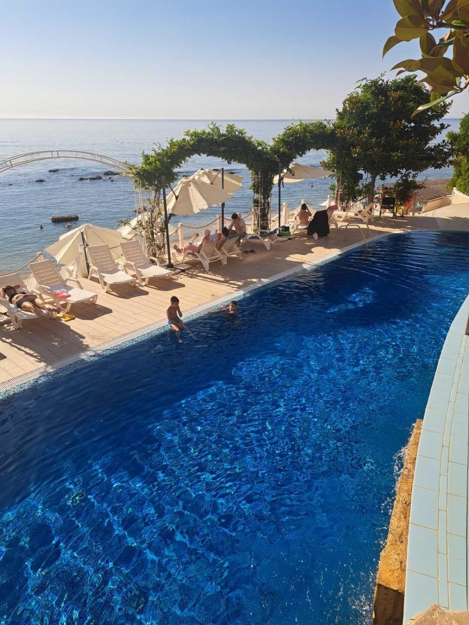 Day, Natural landscape, Beach, Pool view, Sea view, Swimming pool, sunbed
