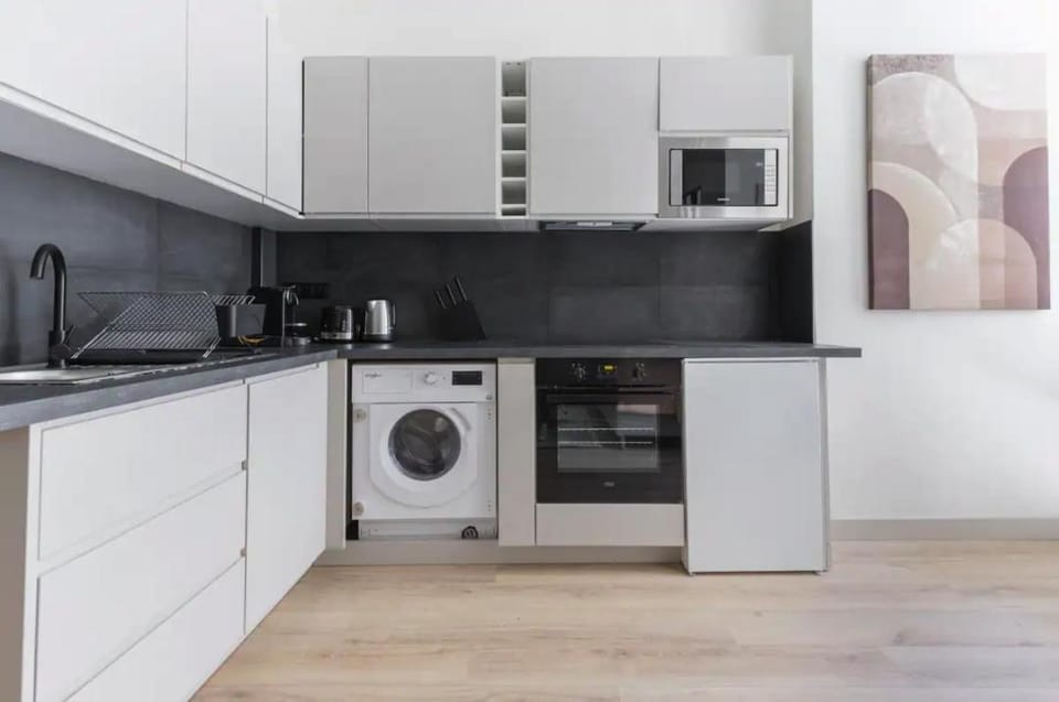 Kitchen or kitchenette, stove