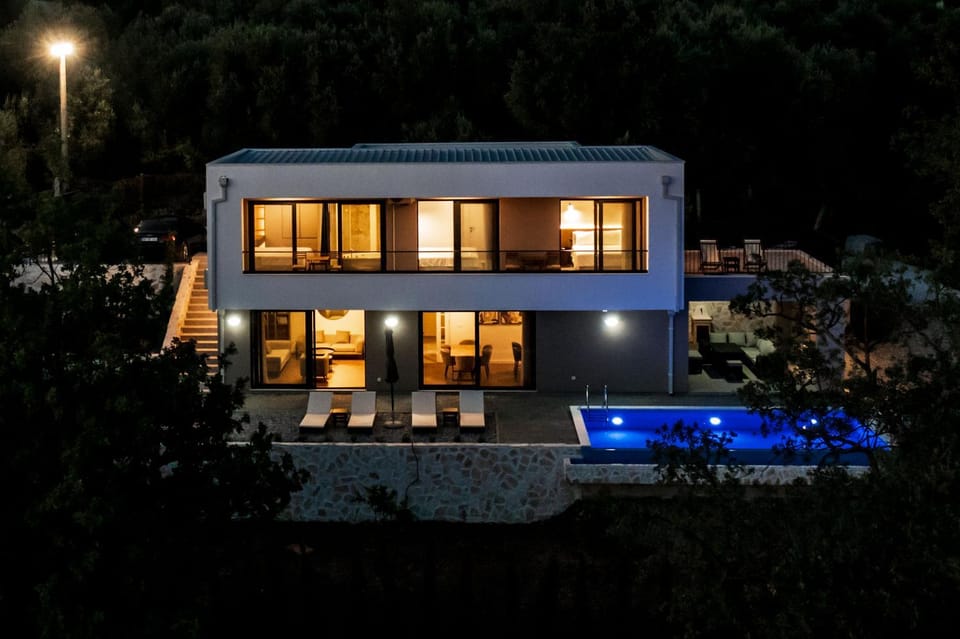 Property building, Night, Pool view, Swimming pool