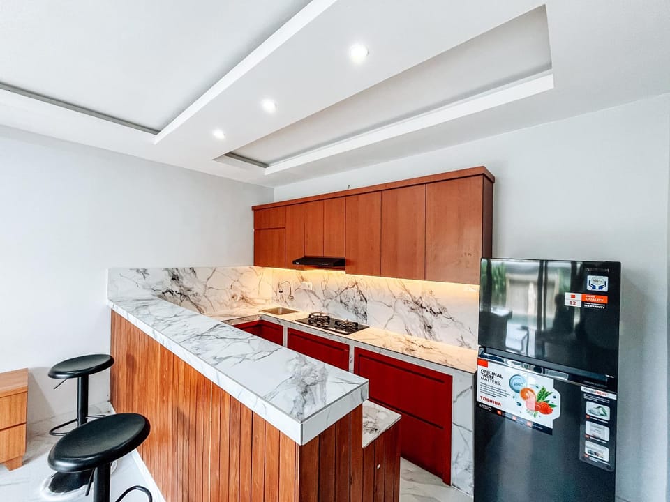 Kitchen or kitchenette, stove