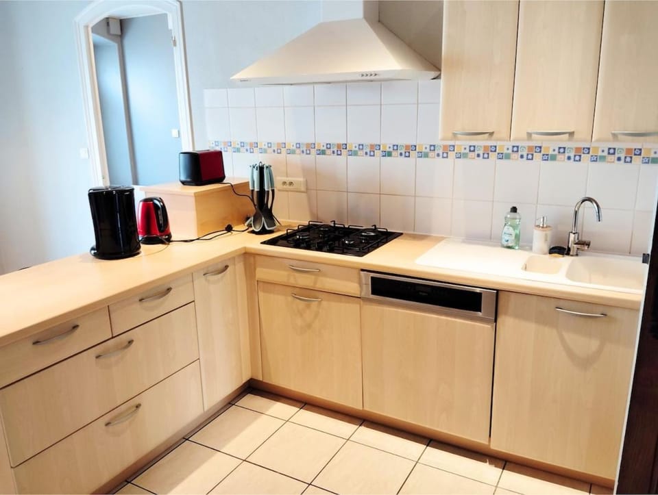 Kitchen or kitchenette, dishwasher, stove