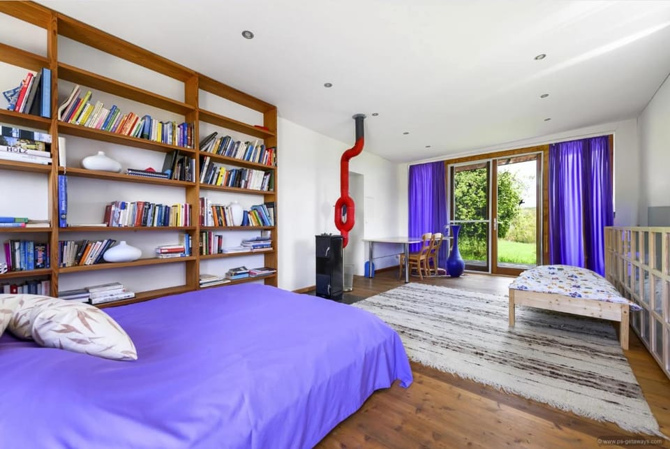 Bed, Library, Living room, Photo of the whole room, Seating area, Bedroom