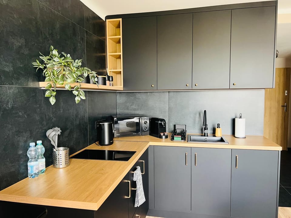 Kitchen or kitchenette, microwave, stove, kitchen