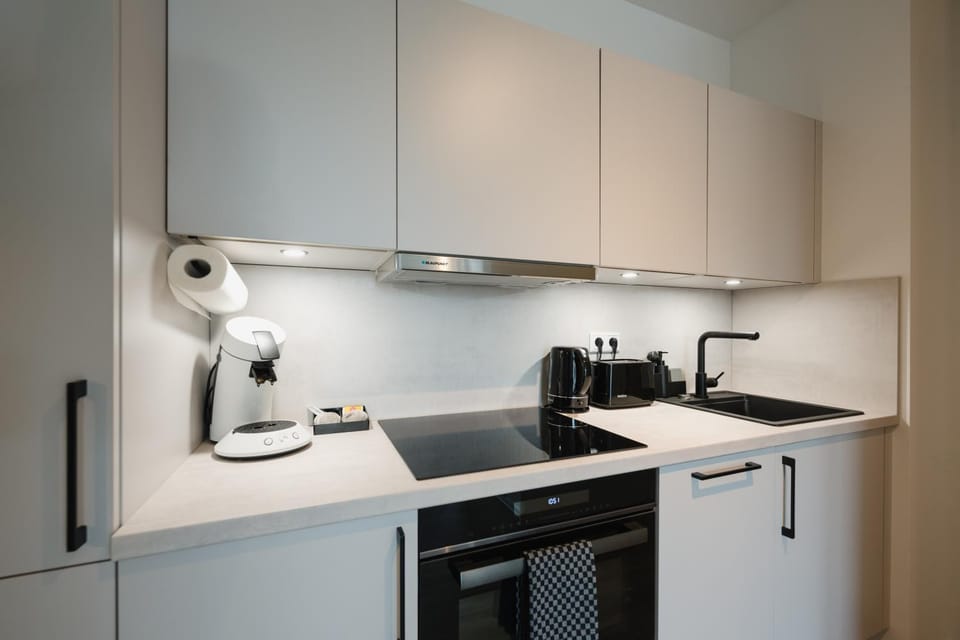 Kitchen or kitchenette, stove
