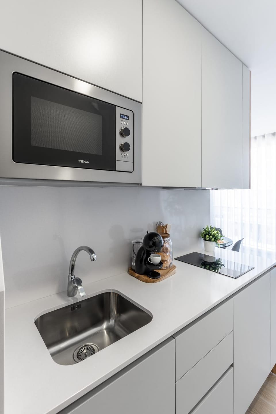 Kitchen or kitchenette, stove