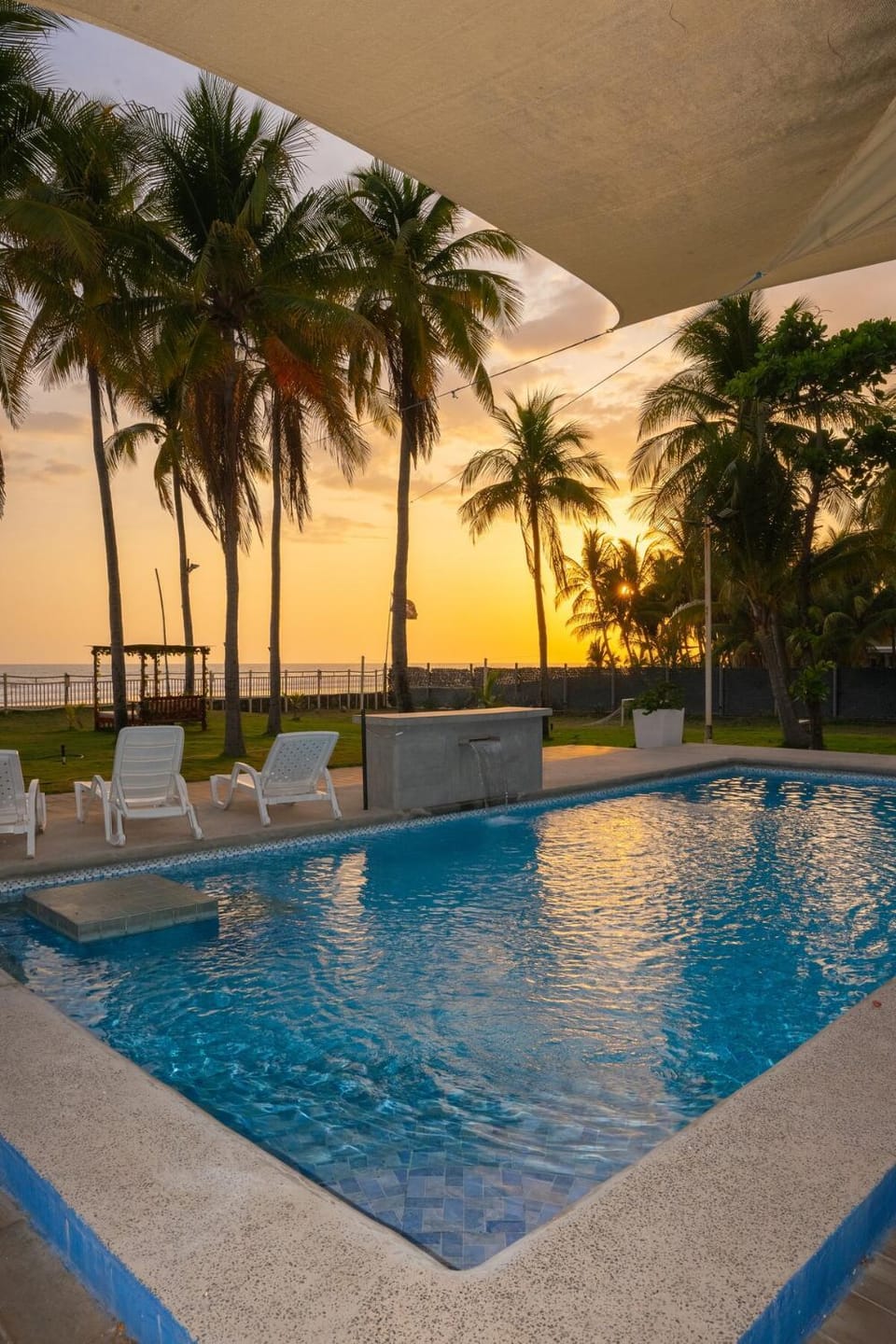Natural landscape, Beach, Pool view, Sea view, Swimming pool, Sunset, sunbed