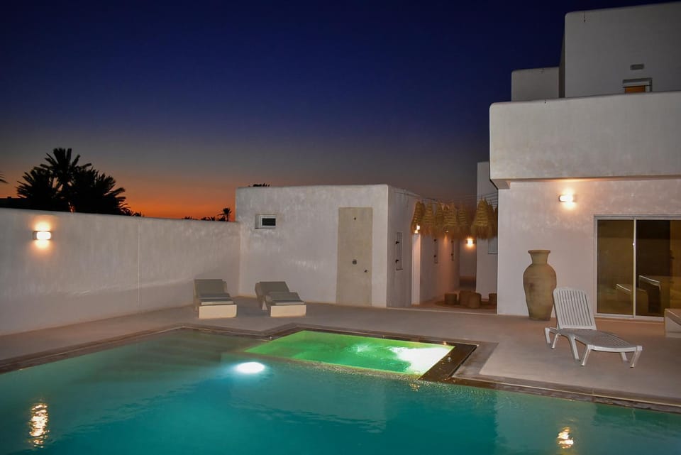 Property building, Night, Swimming pool