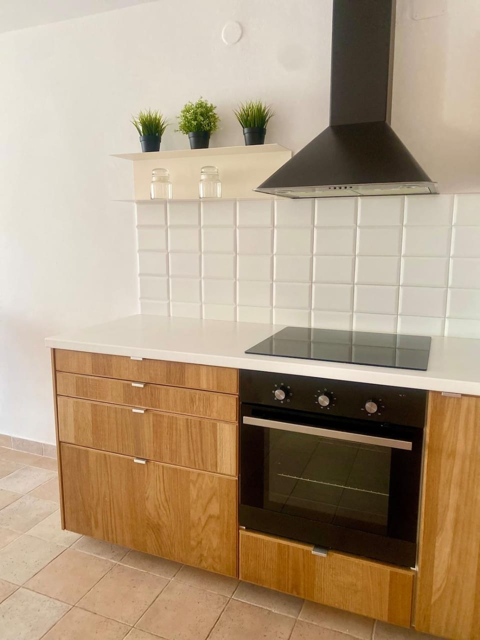 Kitchen or kitchenette, stove