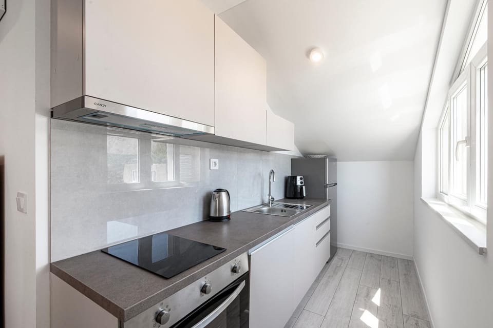 Kitchen or kitchenette, dishwasher, oven, stove