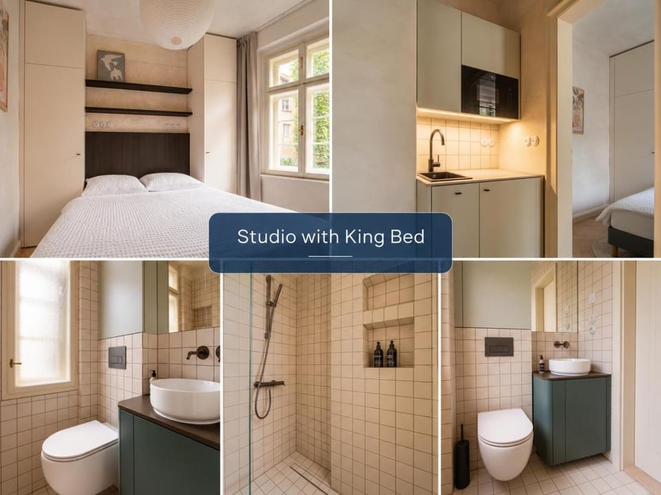 Shower, Toilet, Bed, Bathroom, Kitchen or kitchenette, Photo of the whole room, Bedroom