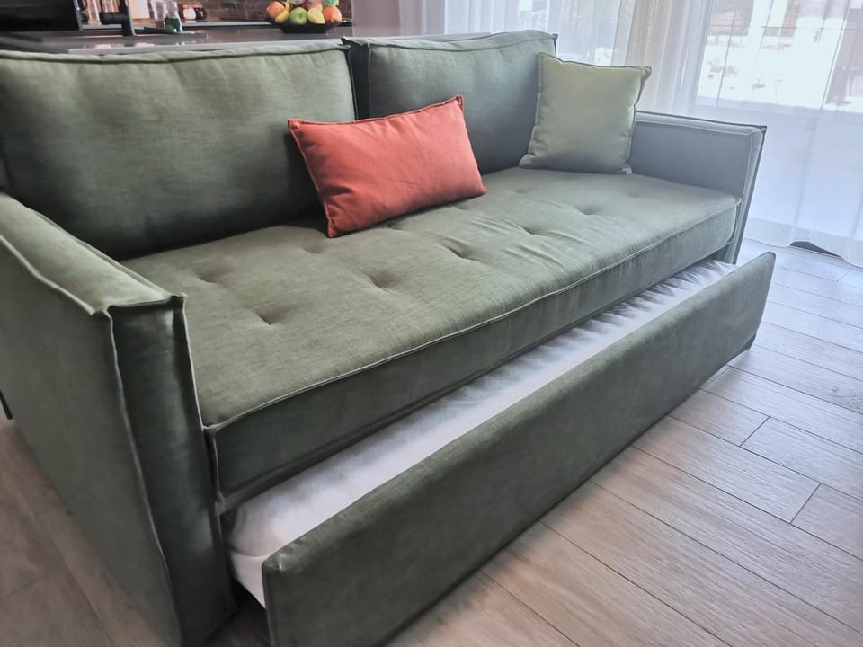 Bed, Living room, Seating area