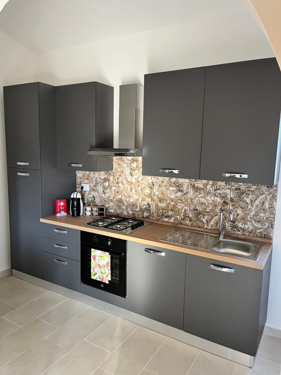 Kitchen or kitchenette, stove